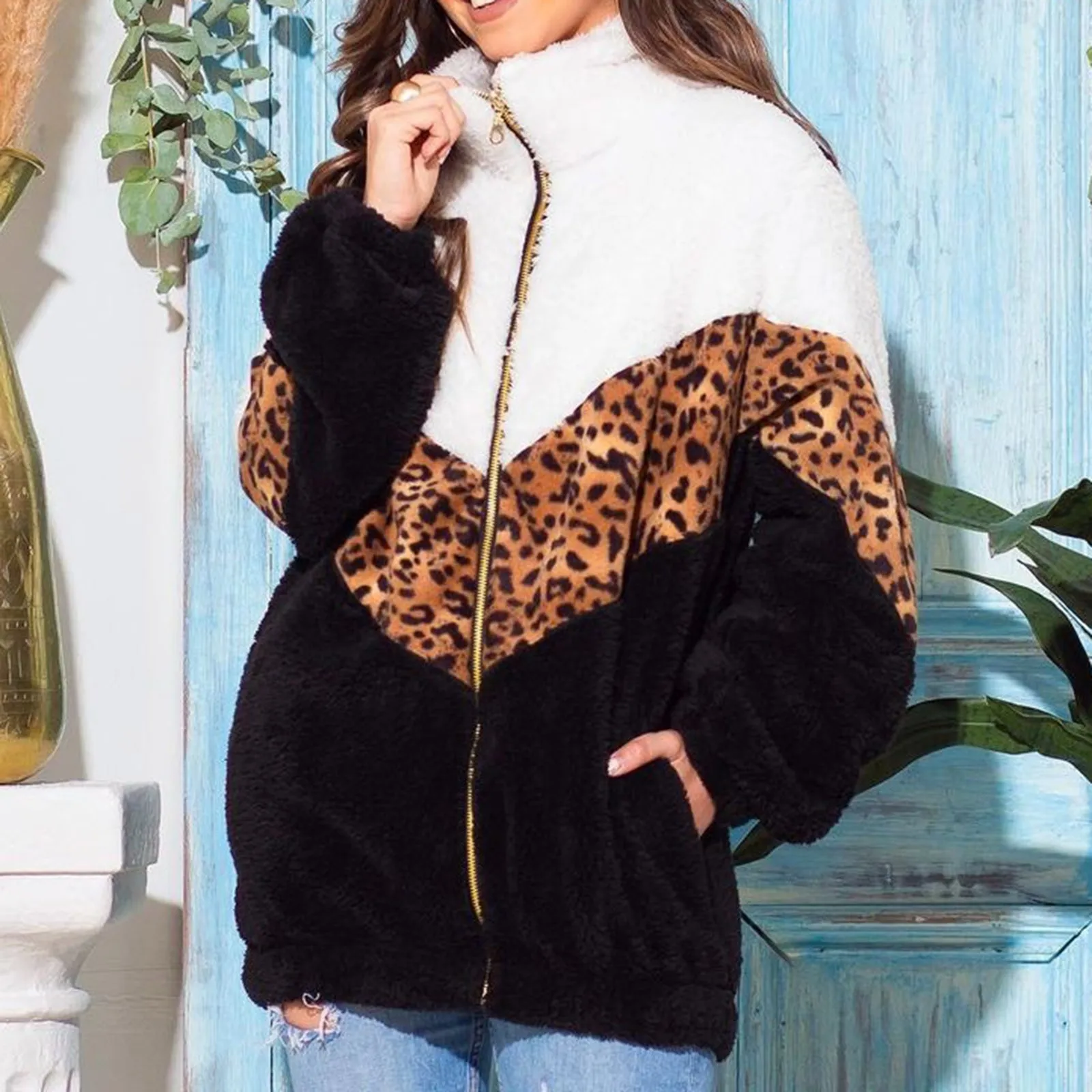 

Женская зимняя повседневная плюшевая толстовка с цветными блоками, толстовка на молнии, свободная блузка, теплое пальто, флисовый кардиган,...