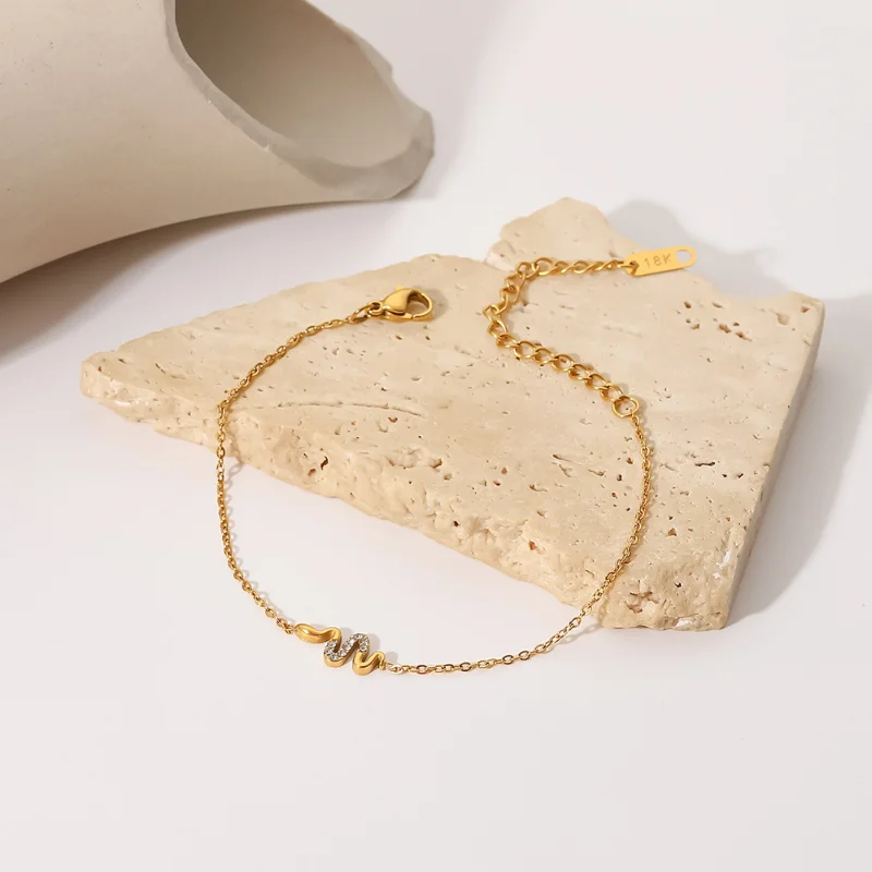 

New Fashion White Zircon Stainless Steel Bracelet 18k Gold Plated Bangles Charms For Snake Chain Bracelet