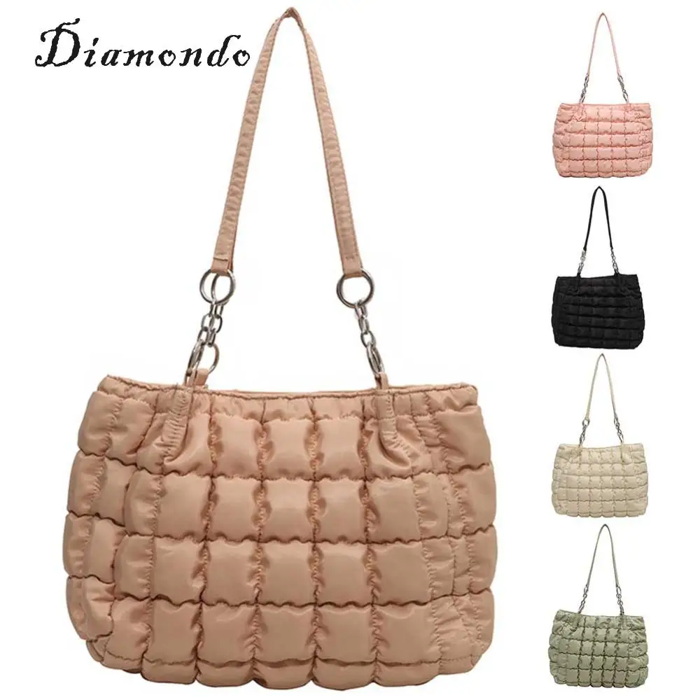

Large Capacity Lattice Pattern Shoulder Bag Cotton Padded Shoulder Bag Women Tote Bags Feather Padded Ladies Quilted Shopper Bag