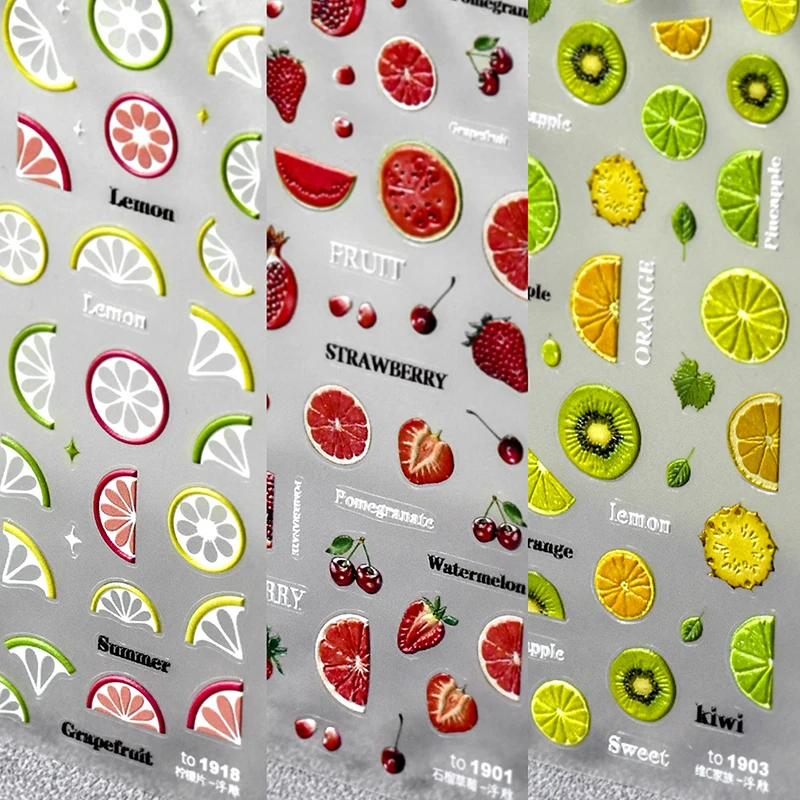 

Fresh Sweet Fruits Design 3D Self Adhesive Nail Art Decorations Stickers Lemon Cherry 5D Soft Reliefs Nail Decals