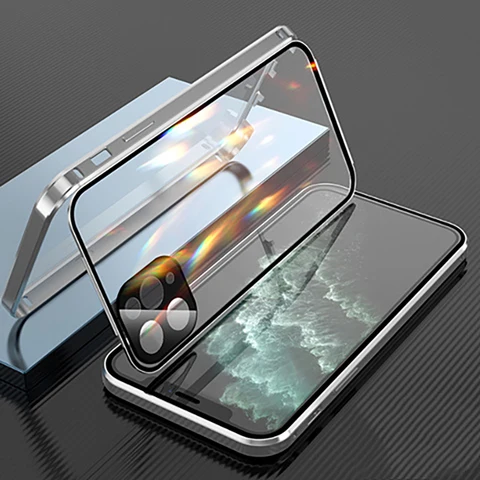 Ультратонкий прозрачный стеклянный чехол с двусторонней пряжкой для iPhone 14 13 Pro Max