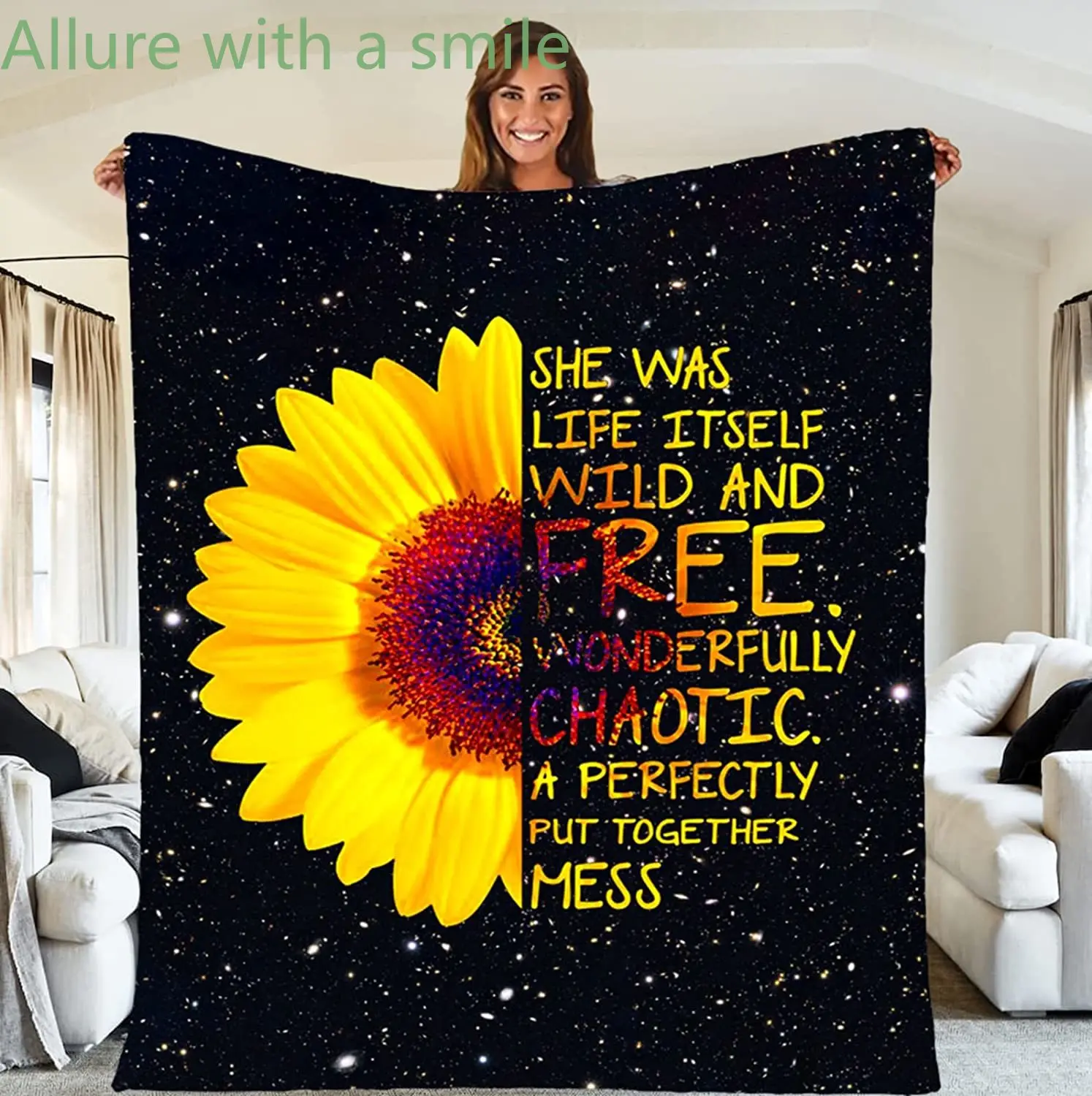 

Sunflower Blankets Sunflower Quote Bed Plush Blanket,Super Soft Warm Cozy Luxury Throw Blanket,Microfiber Reversible Blanket