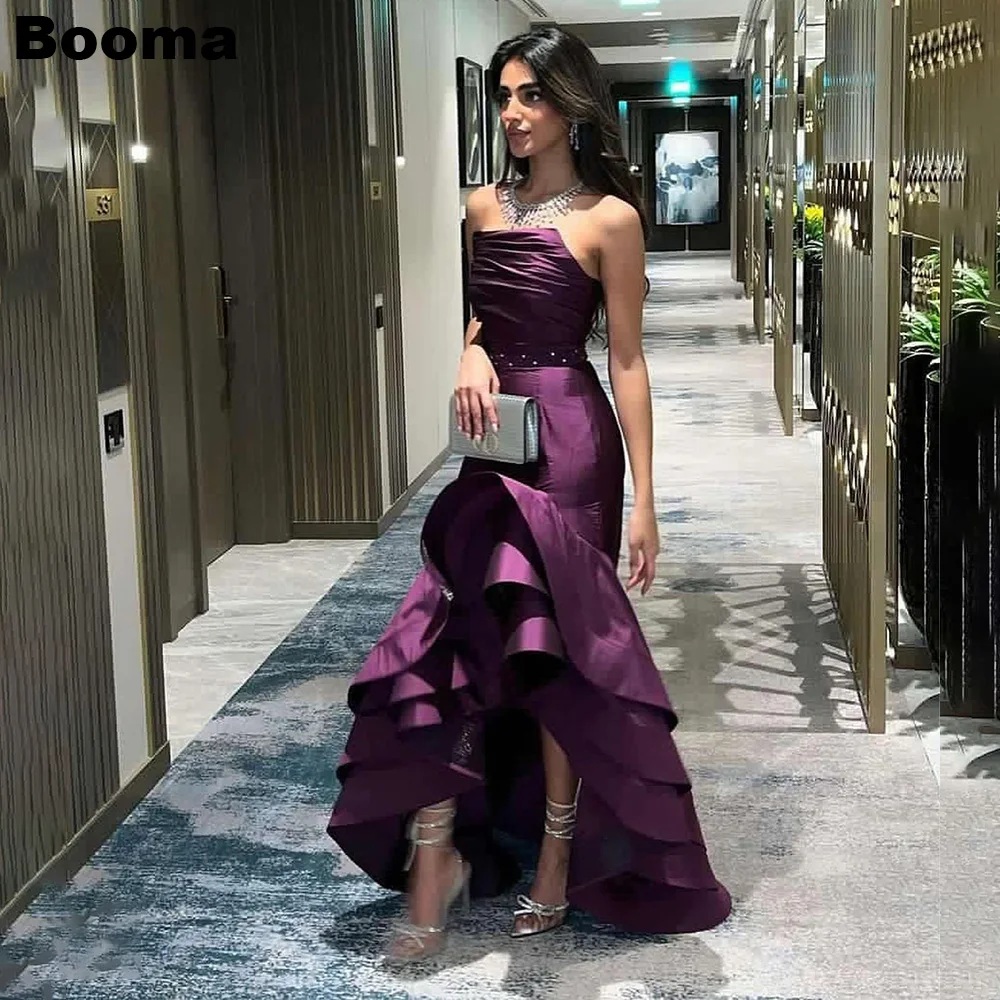 

Женское вечернее платье-Русалка Booma, темно-фиолетовое платье без бретелек с оборками, платье для выпускного вечера, официальное платье в стиле Саудовской Аравии