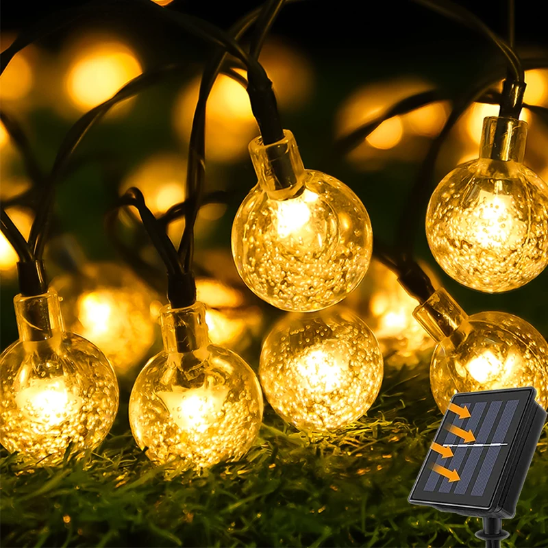 

Уличная светодиодная гирлянда на солнечной батарее, 50 светодиодов, хрустальная лампа-шарик, 2023, освещение для кемпинга, Рождественское укра...