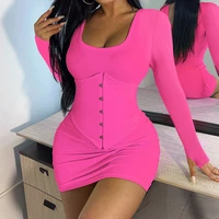 znaiml 2022 elegant solid long sleeve square collar bodycon mini dress for women autumn sexy birthday party clubwear outfits