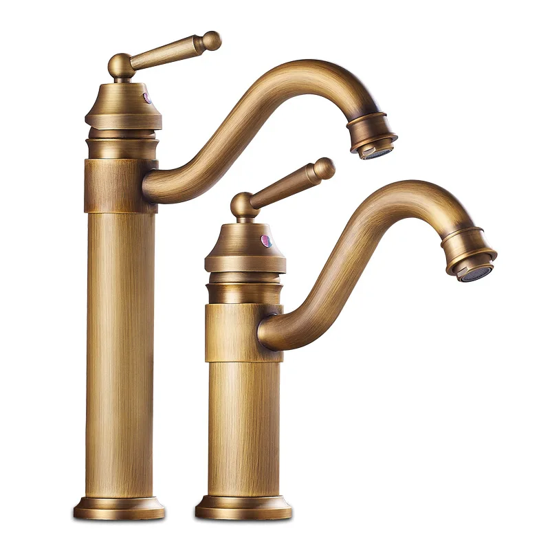 

Basin Faucet Bathroom Hot And Cold Faucet Swivel Spout Antique Bronze Deck Mounted Vessel Sink Vanity Water Taps ZR115