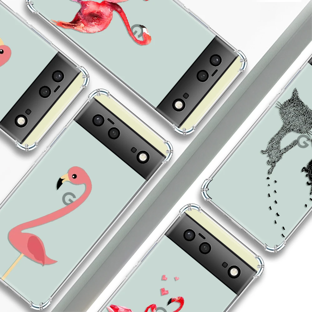 

Cute Flamingo Transparent Phone Case For Google Pixel 7a 6a 7Pro Cases Shockproof Soft Silicone TPU Cover For Pixel 7 6 6Pro