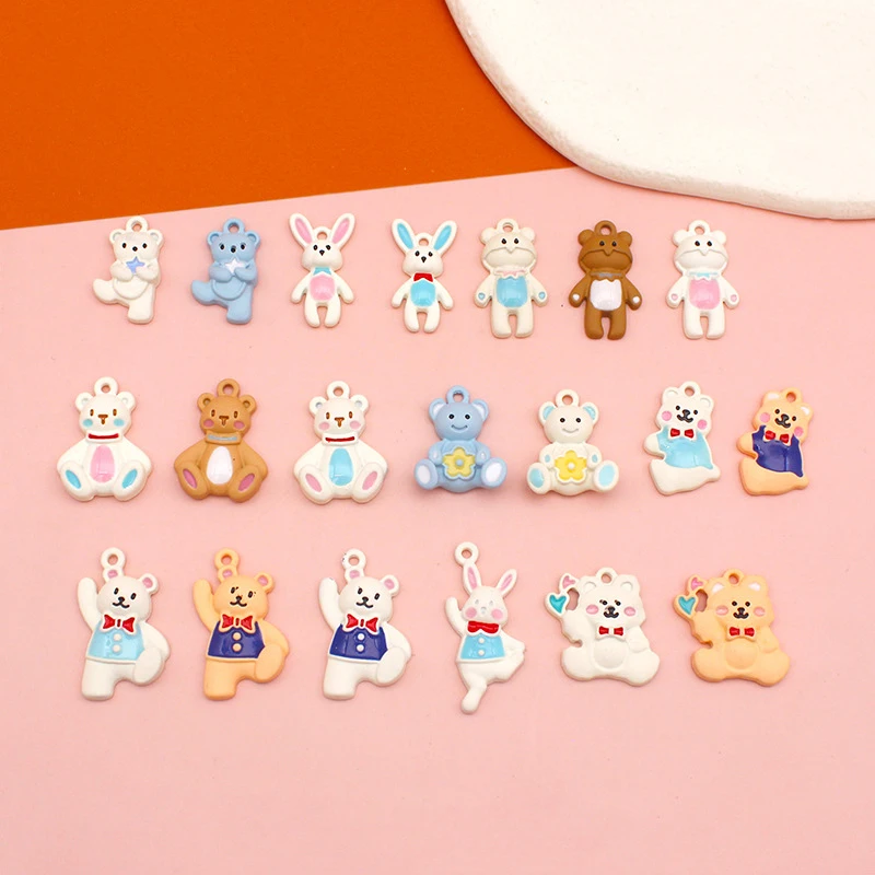 

10pcs Summer New Cute Bear Rabbit Charm DIY Accessories Earrings Necklace Handcrafts Keychain Jewelry Making Findings