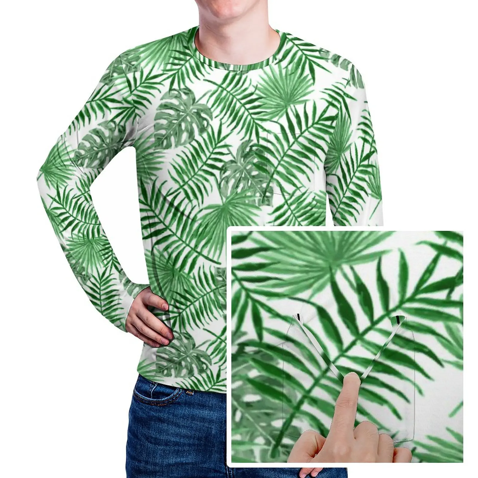 

Футболка Palmtree мужская с принтом листьев тропических растений, Повседневная модная рубашка с длинным рукавом и графическим принтом, Одежда большого размера, весна