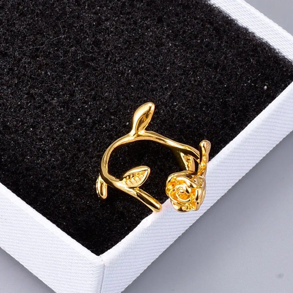 

24k yellow gold plated rose flower ring for women not fading opening adjustable rings wedding birthday girlfriend Christmas gift