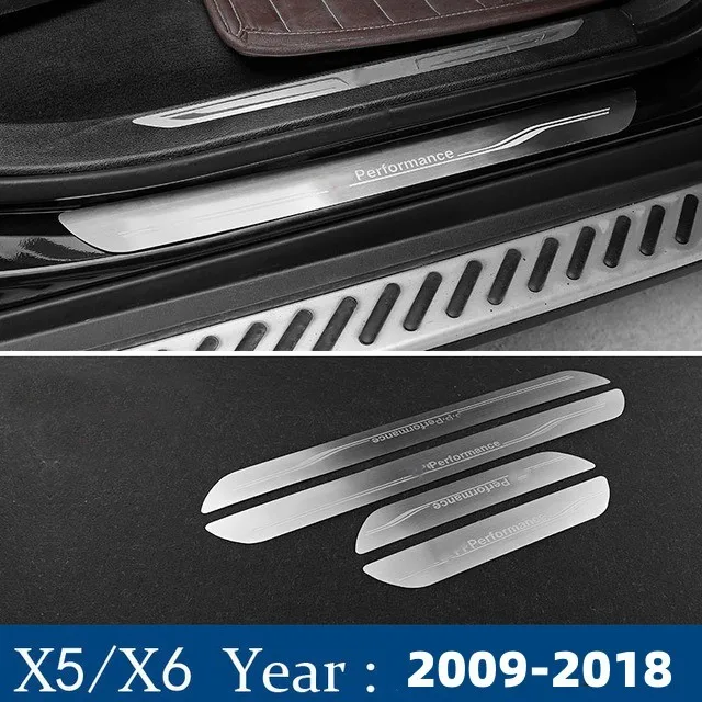 

4PC For BMW E70 E71 F15 F16 X5 X6 08-18 Accessories Door Sill Scuff Plate Guards Carbon Fiber Stainless steel Protector Stickers