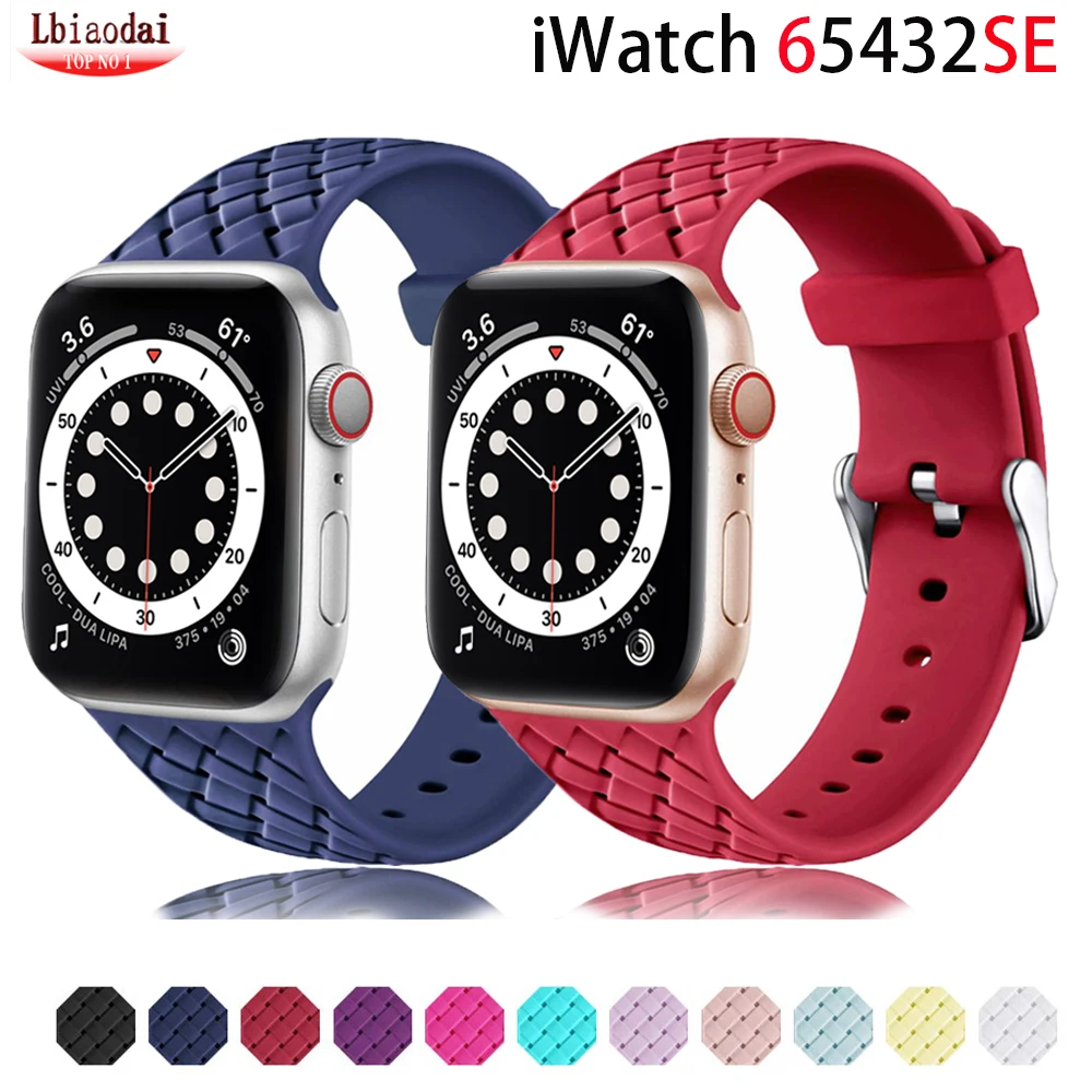 

Ремешок силиконовый для Apple watch 7 band 44 мм 40 мм 42 мм 38 мм, плетеный браслет с узором для iWatch7 band series 5 4 3 SE 7 41 мм 45 мм