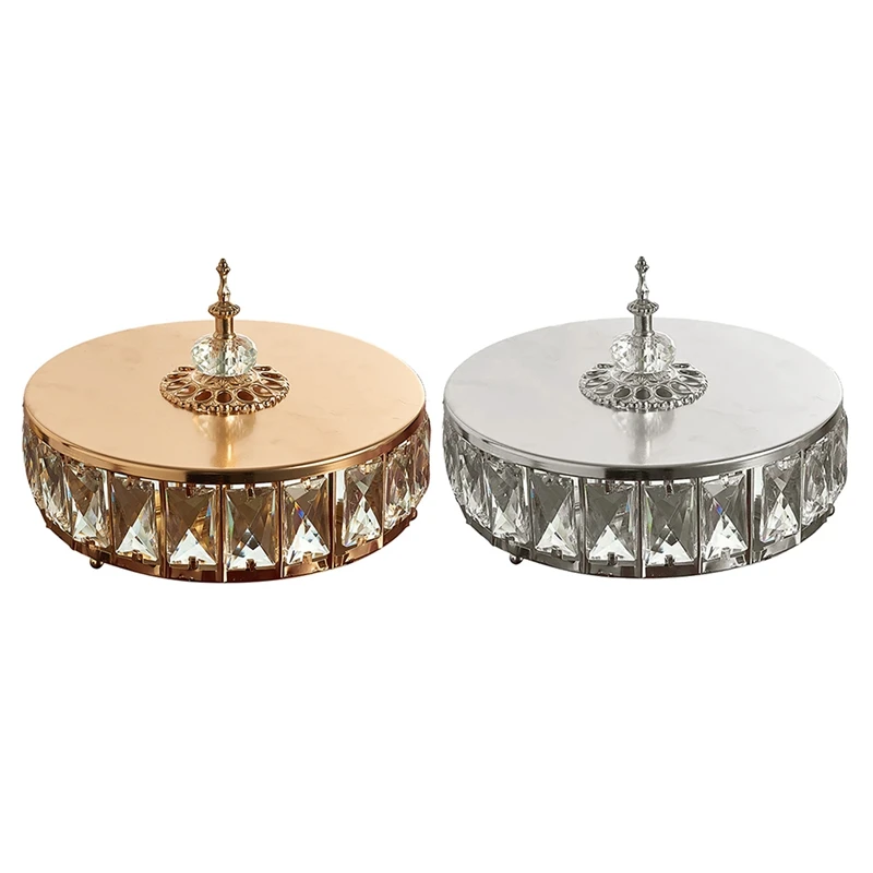 

European Crystal Metal Storage Tray Dotted Fruit Plate Freezing Jewelry Display Rotary Candy Decor Tray Mirror