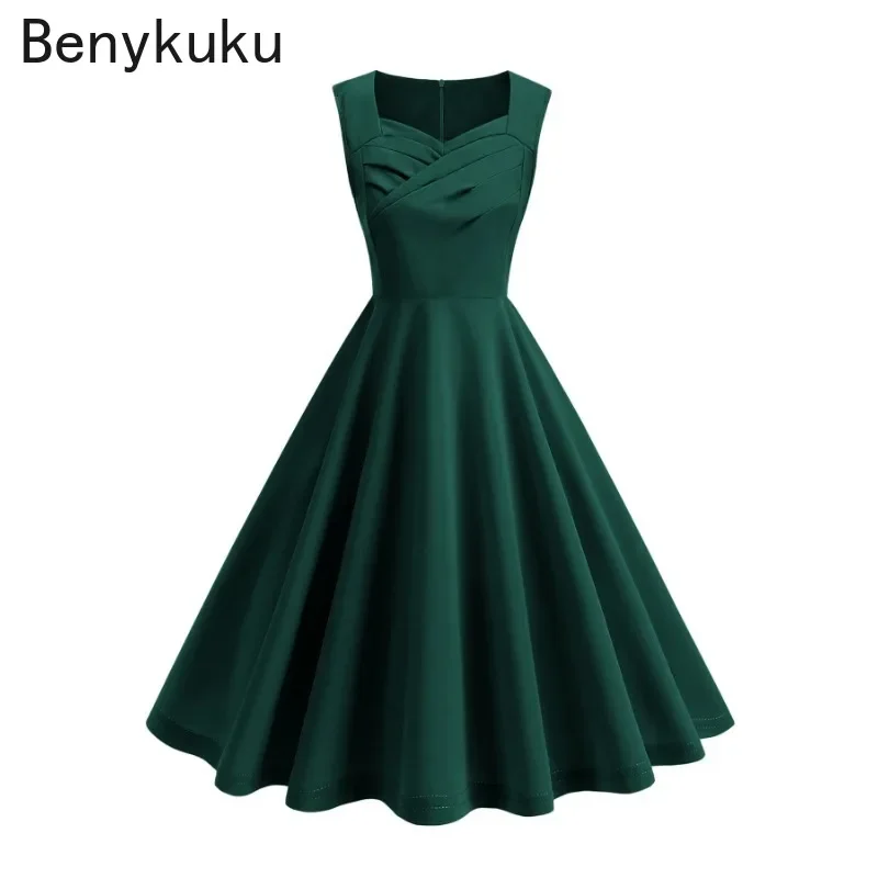 Однотонные винтажные элегантные платья с рюшами спереди 1950-х и 60-х годов для
