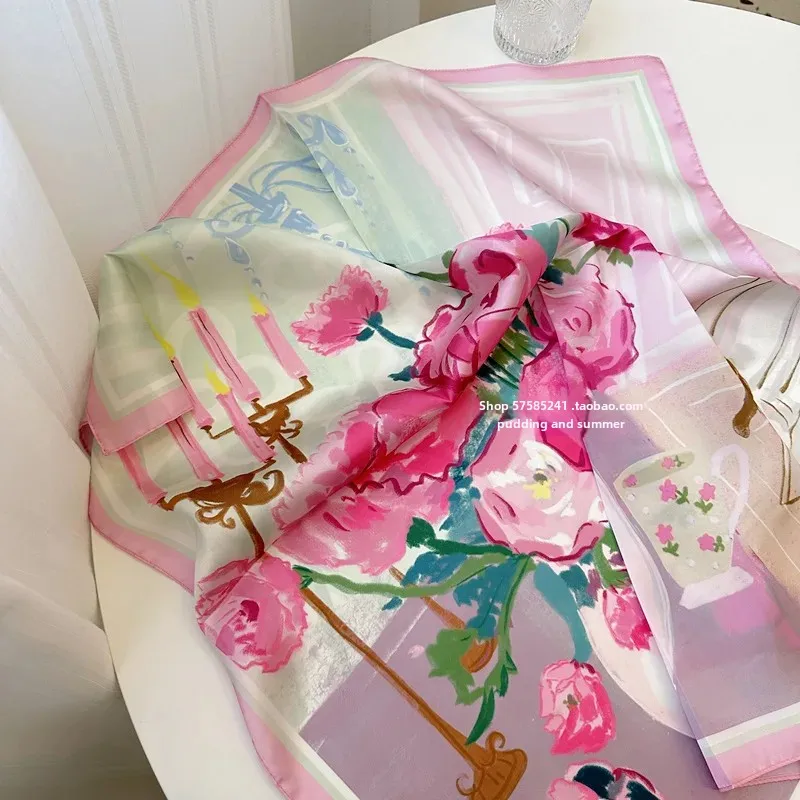 Элегантный романтический лавандовый большой квадратный шелковый шарф