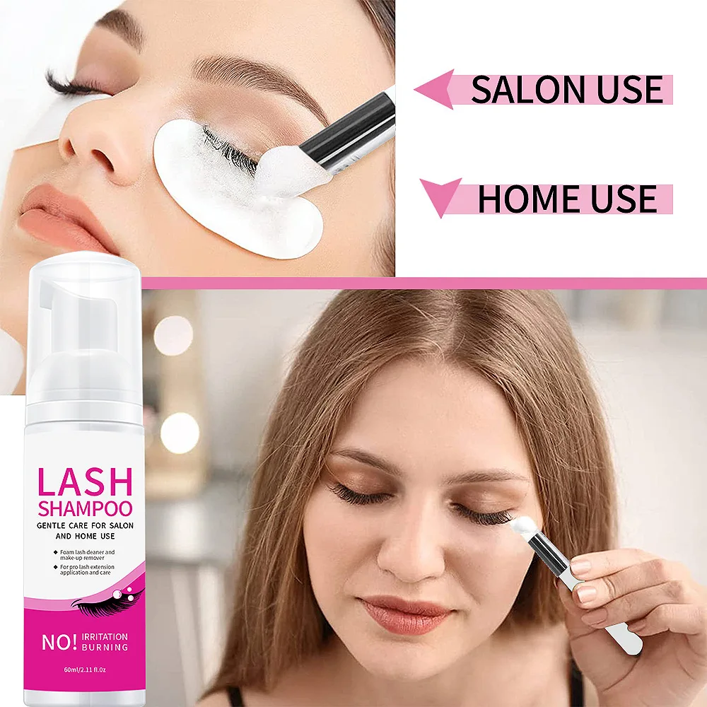 

High Quality Eyelash Shampoo Gentle Cleansing Eyelashes Grafting Extension Eyelashes Mousse Foam Pro Eyelash Cleaner 60ml