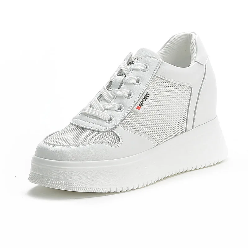 

Spring Autumn Women Casual Shoes Genuine Leather 7cm Platform Wedges Sneakers Summer Shoes Women Air Mesh Breathable Shoes