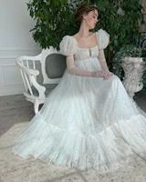 xijun sparkly starry tulle long prom dresses square puff sleeves a line tiered evening gowns wedding party dress 2022