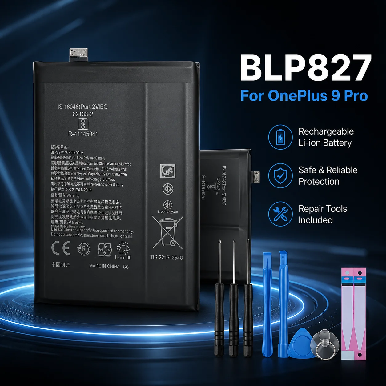 Фото Высокоемкий внутренний аккумулятор BLP827 емкостью 4500 мАч для OnePlus 9 Pro, сменная батарея с бесплатным набором инструментов №2