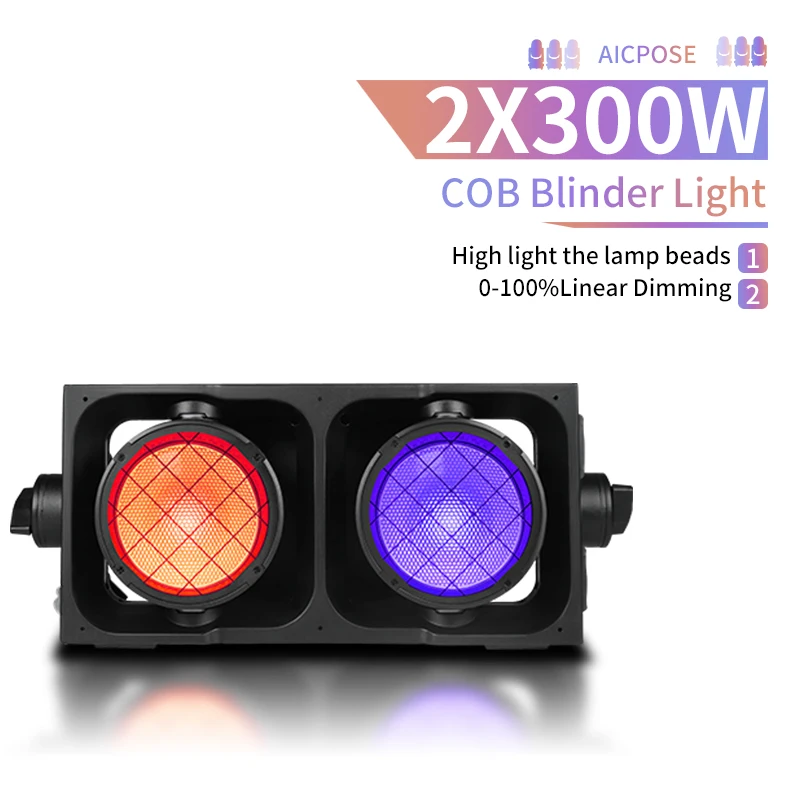 Фото AICPOSE 2x300 Вт RGBAW 5-в-1 COB blinder Водонепроницаемый IP65 сценический затемняющий светильник для DJ Disco Event Party сценическое освещение №1