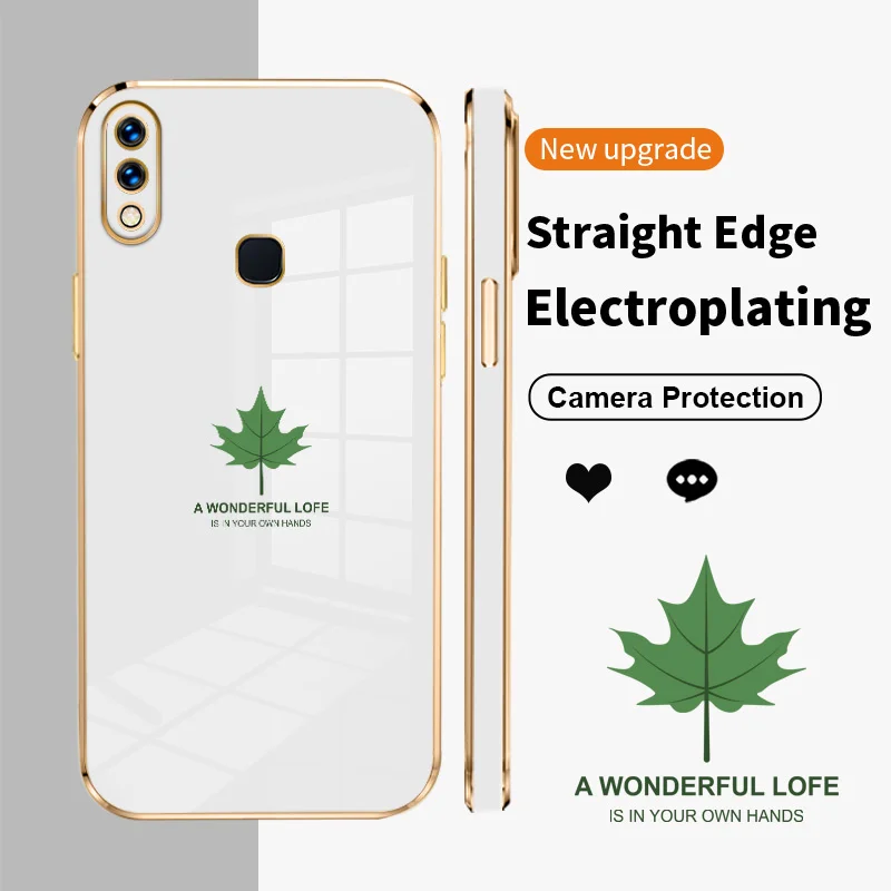 

Maple Leaves Square Electroplating Phone Case for vivo Y91i Y95 Y91 Y93 Y81 Y83 Y11 Y12i Y02S Y77 Y16 Y35 Y22S Y52S U1 Soft TPU