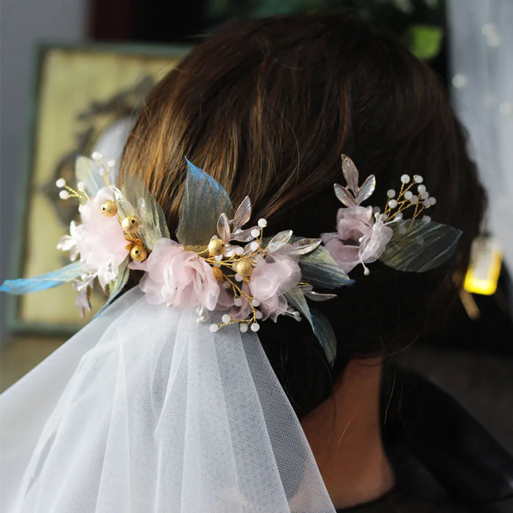 Нежная Свадебная заколка для невесты HP044, пряжа, цветок, листья из сплава, бусины, ручная работа, Шпилька для невесты, женские головные уборы, подарки