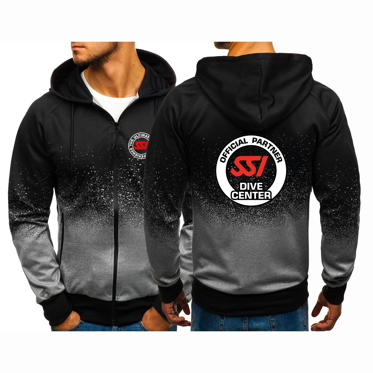 

2023 New Man's Fashion Scuba Diving Dive SSI Printing Gradual Colour Cotton Hoodies Handsome Classic Slim Fit Sweatshirt Coat