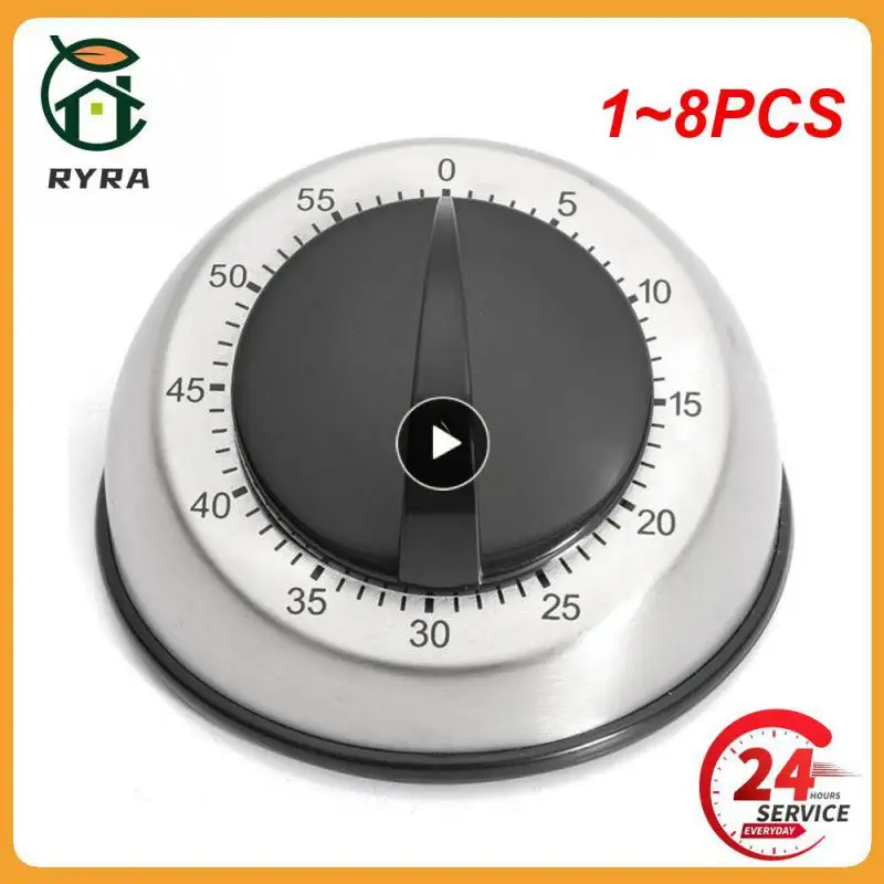 

1~8PCS Cooking Wind Up Timer 60-Minute Kitchen Bell Alarm Clockwise Mechanical Countdown Timer Stainless Steel Kitchen