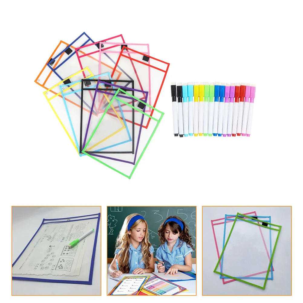 

Children Dry Erase File Pockets Document Pouches with Pens (Random Color)