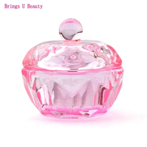 1pc Octagon Pink Crystal Glass Dappen Dish Bowl Cup with Cap Lid for Acrylic Powder Liquid Transpare