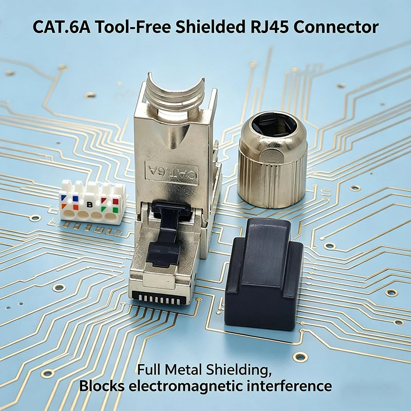 Фото Беспроводной разъем RJ45 CAT.6A/7/8 без инструментов, экранированный Ethernet-штекер 10 Гбит/с без обжима, многоразовая кристаллическая головка с позолотой 50U №3