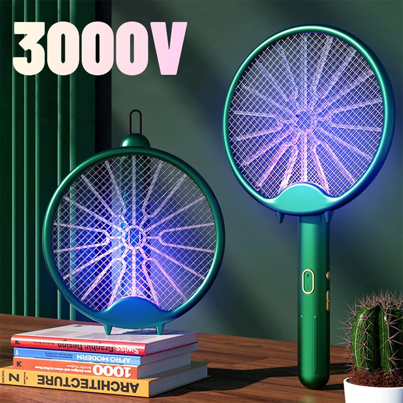 Fly Swatter Electric Racket Rechargeable Bug Zapper Racket Portable 2-In-1 Foldable Mosquito Killer Trap For Home Bedroom Patio