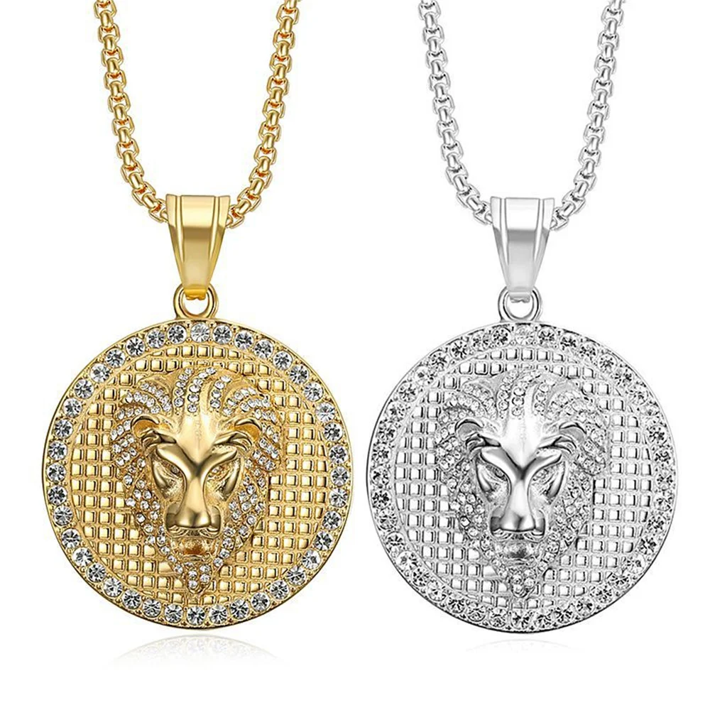 Мужское ожерелье с подвеской в виде головы льва из нержавеющей стали