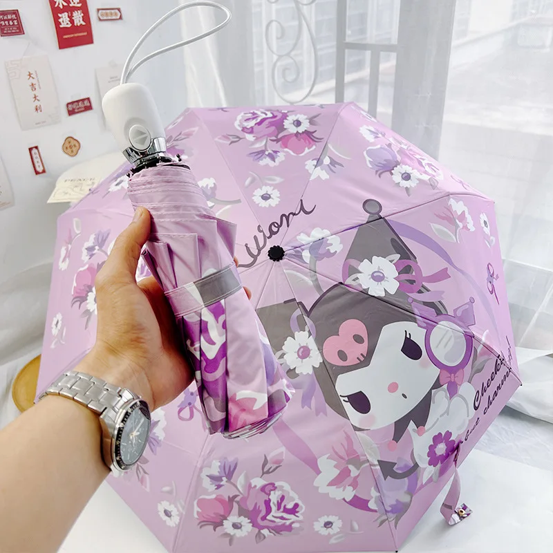 Фото Мини-складной зонт Sanrio Kuromi с принтом, ветрозащитный, милый, для хранения, подарок для девочек, для дождливых дней, портативный, двойного назначения, Y2K, в наличии №2