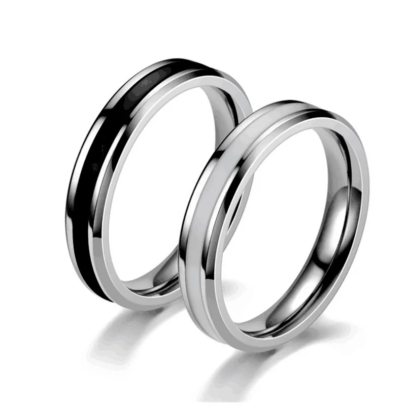 

Dropshipping Classic lack Ring for Men Women Groove Rainbow Stainless Steel Wedding Trendy Fraternal Rings Casual Male Jewelry
