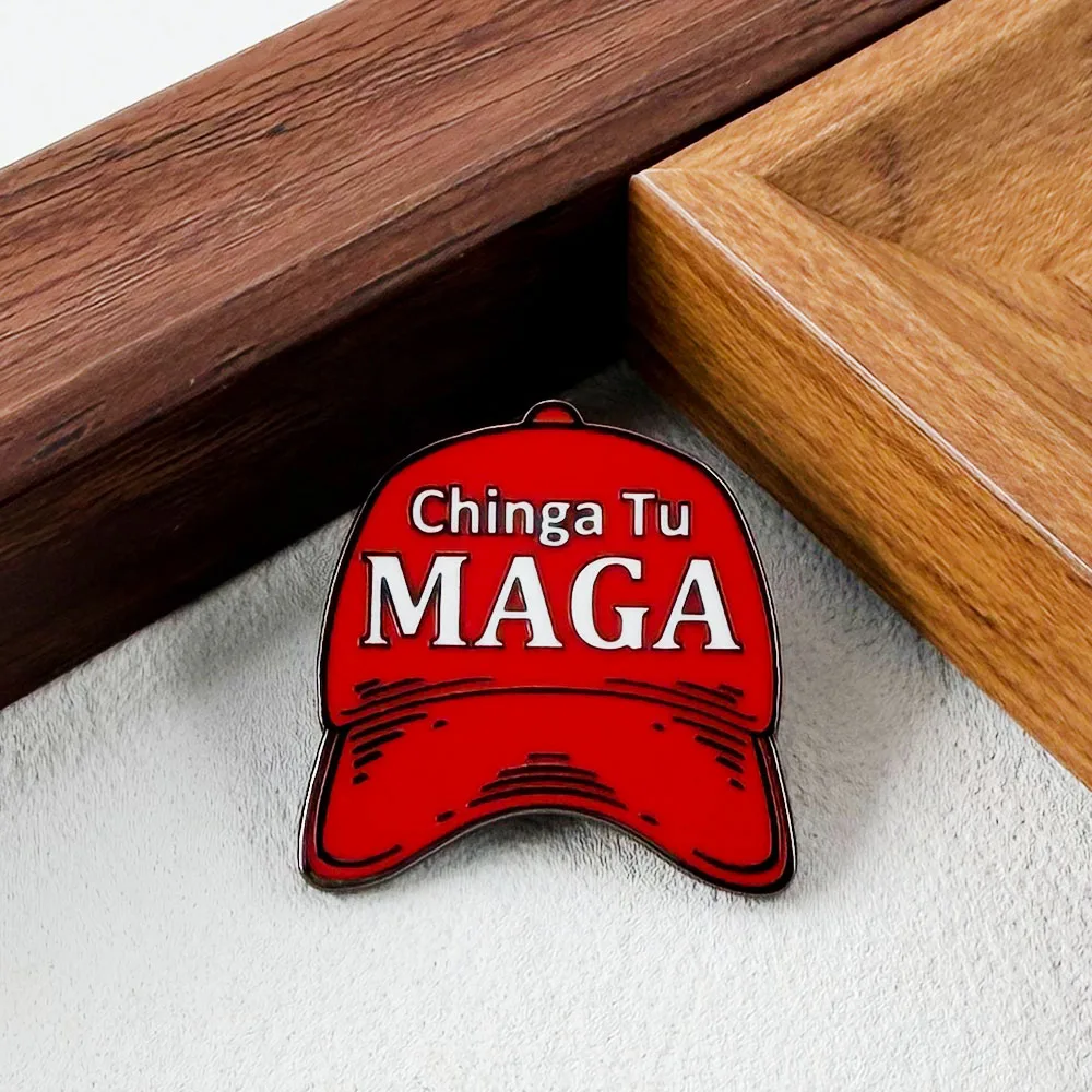 Фото Эмалевый значок Chinga Tu MAGA Red Hat, анти-Трамп, политическая брошь, декоративное украшение для рюкзака №5