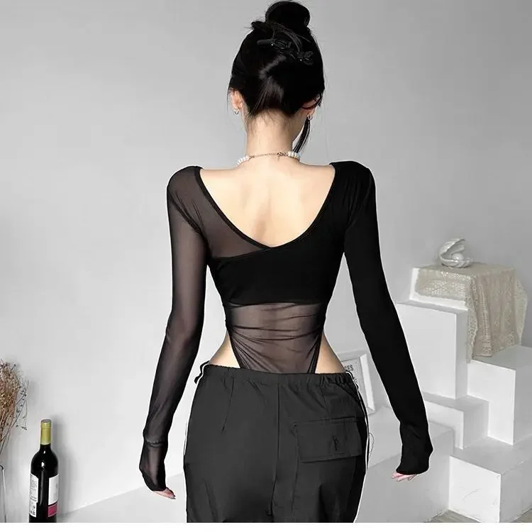 Сексуальный комбинезон с длинным рукавом в европейском стиле и кружевным верхом