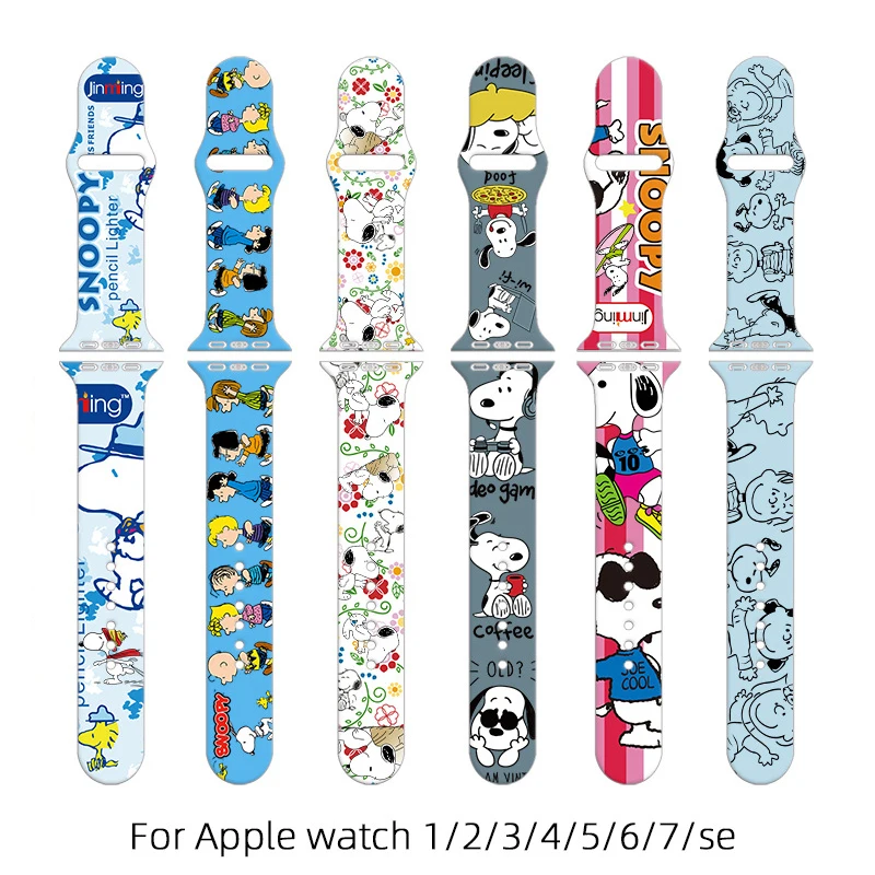 

Мультяшный Снупи Hello Kitty Микки Минни силиконовый ремешок для iWatch ремешок 38/40/41 мм 42/44/45 мм Браслет Apple Watch 6 5 4 3 SE 7