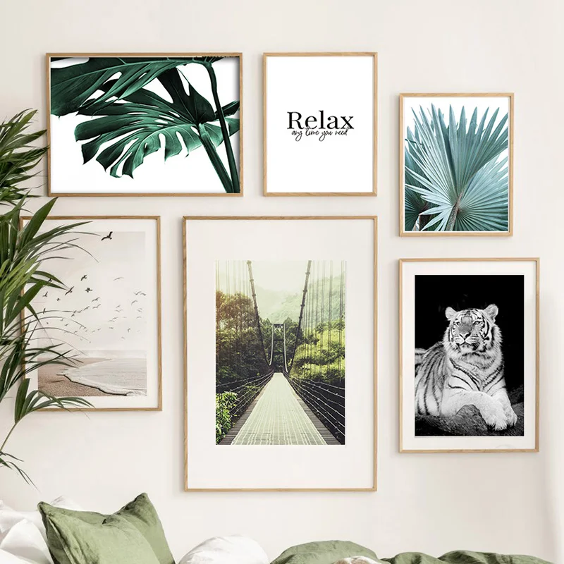 

Tiger Portrait Majestic Elephant Lion Zebra Palm Leaves Hanging Bridge Posters Aesthetic Room Decor Living Bedroom Wall Art