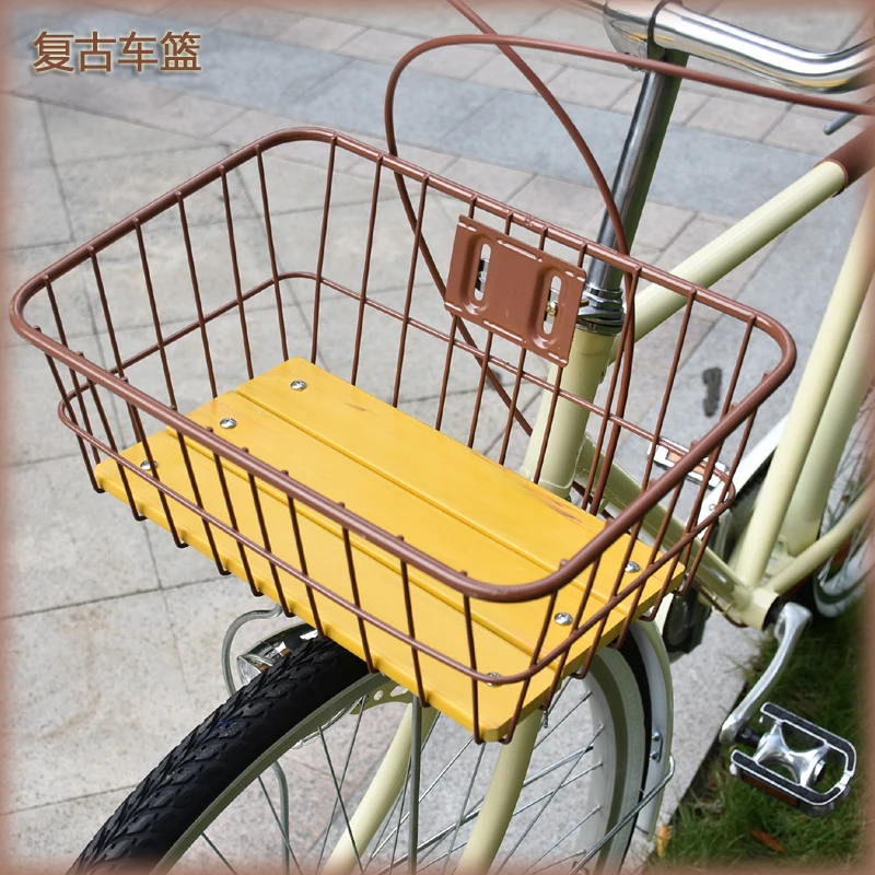 Retro Basket Electric Motorcycle Brown Plastic Wood Board Iron Basket Storage Basket Bike Accessories