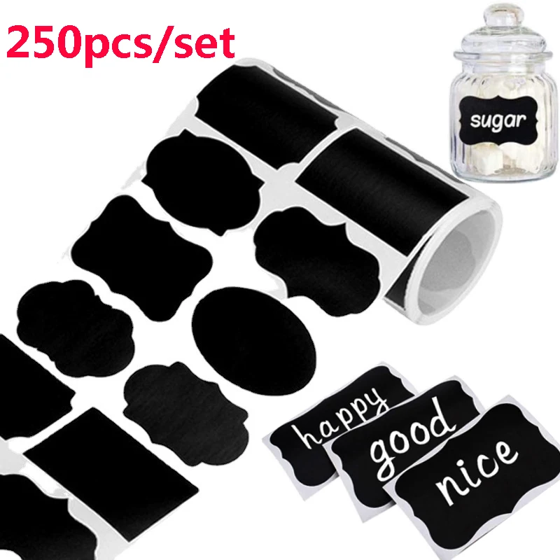 

250Pcs/Roll Chalkboard Labels Sticker for Household Kitchen Jars Stickers Removable Waterproof Blackboard Sticker Label Decor