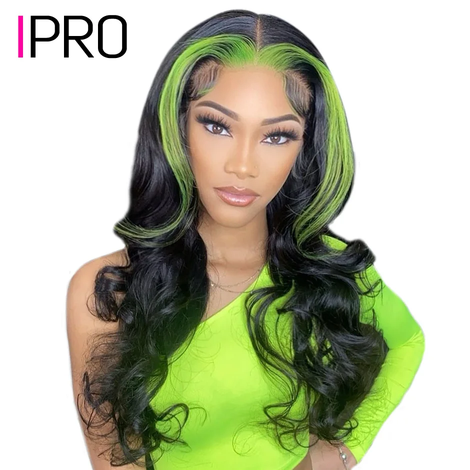 

IPRO Green Highlight Wig Human Hair Peruvian Body Wave Lace Front Wig 13x4 HD Lace Frontal Wig For Women Colored Human Hair Wigs