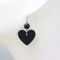 zfsilver 925 silver wooden black heart pendant hook earrings retro ethnic korean jewelry for women accessories carton party girl