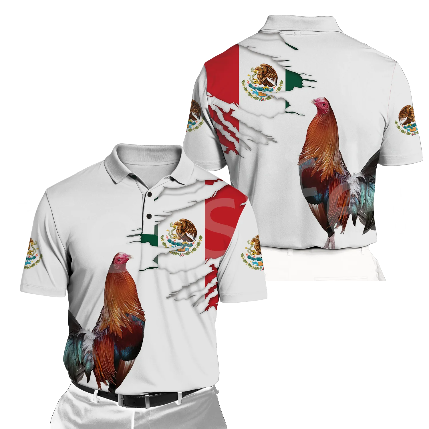 Tessffel Mexican Rooster Cook Chicken Animal Tattoo 3DPrint Men/Women Summer Casual Funny Polo Shirts T-Shirt Short Sleeves A1