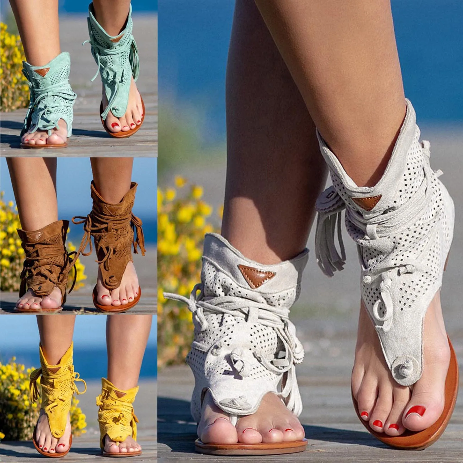 

Sandals Women 2022 Fashion Women Retro Bohemian Tassel Sandals Roman Beach Shoes Boots Summer Fashionable Casual Lady