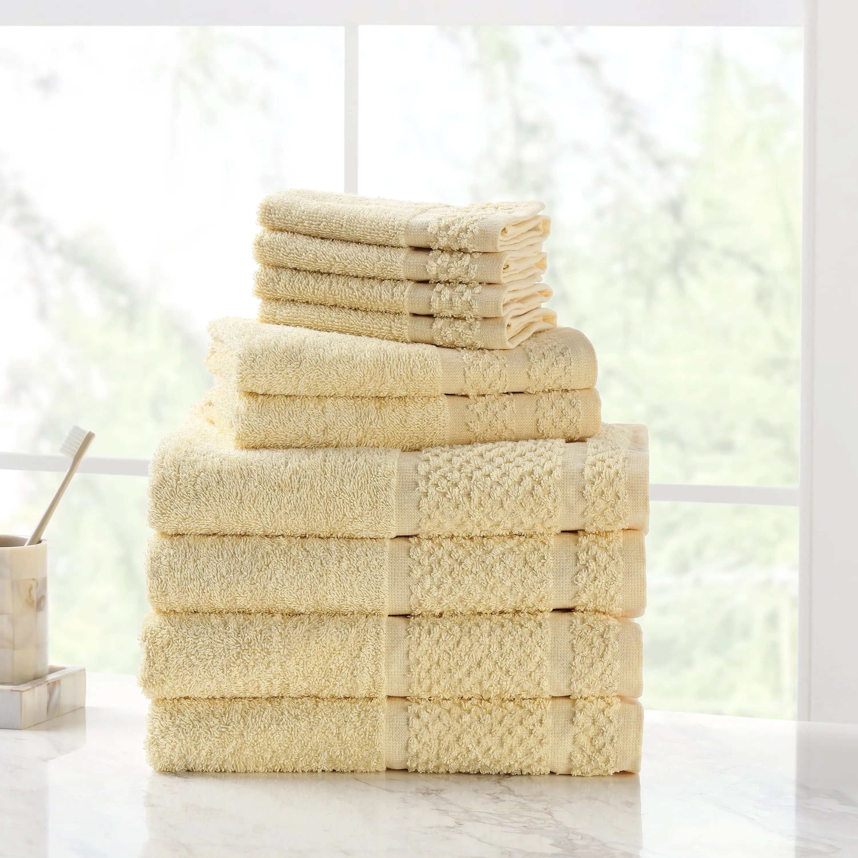 

10 Piece Bath Towel Set with Upgraded Softness & Durability, Soft Yellow