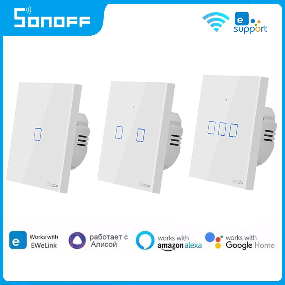 

eWelink SONOFF T0 Smart Wifi Light Switch Voice/timing/Remote Control Works With Alexa Google Home 1/2/3Gang