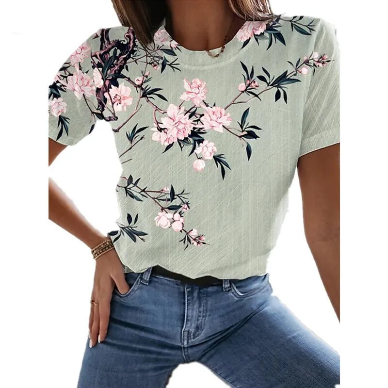 

NOVEDAD DE VERANO 2022, camisetas sexis a la moda con estampado Floral para mujer, camisetas holgadas XL con estampado abstracto