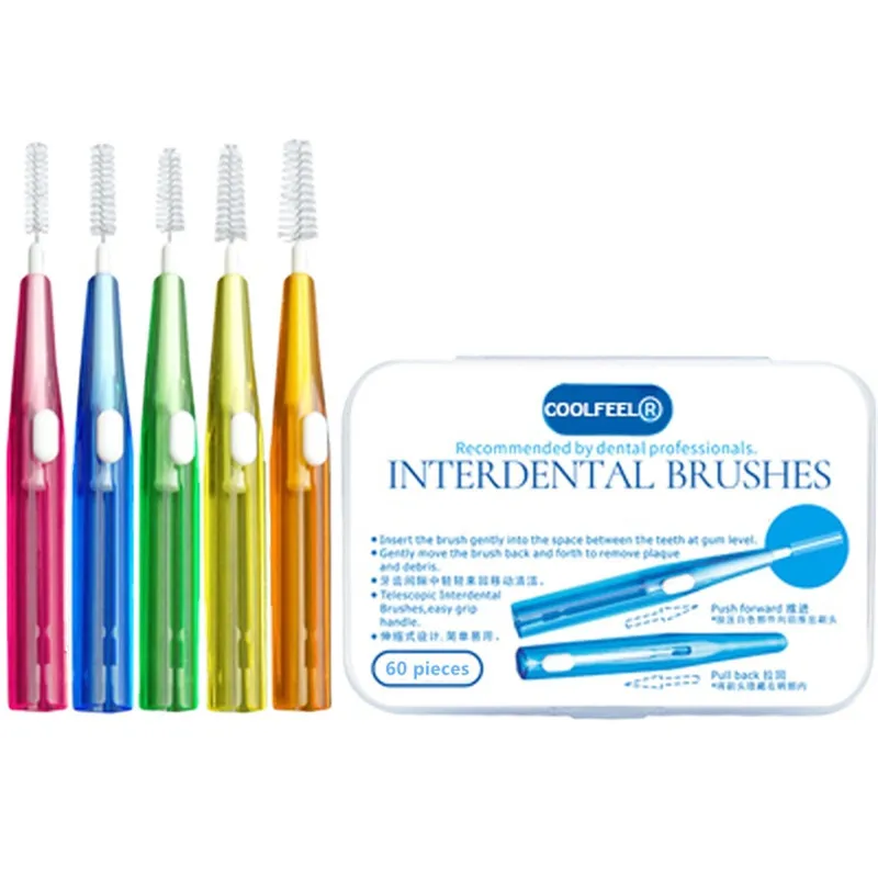 

60Pcs 0.6-1.5mm Interdental Brushes Health Care Tooth Push-Pull Removes Food and Plaque Better Teeth Oral Hygiene Tool