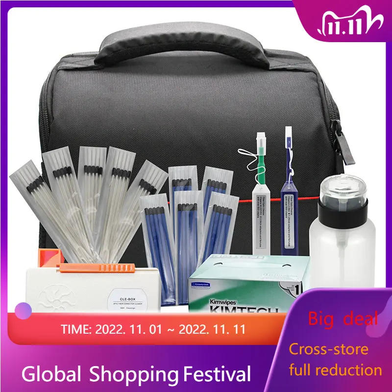 Multiin-one Optical Fiber Cleaning Box Optical Fiber Cleaning Tools Kit Cotton Swab Alcohol Bottle Fiber Cleaning Pen Tool